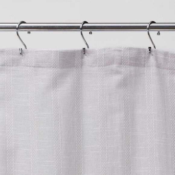 Threshold Tonal Striped Shower Curtain Gray 100% Cotton 72” x 72” Buttonhole NWT - Picture 2 of 9